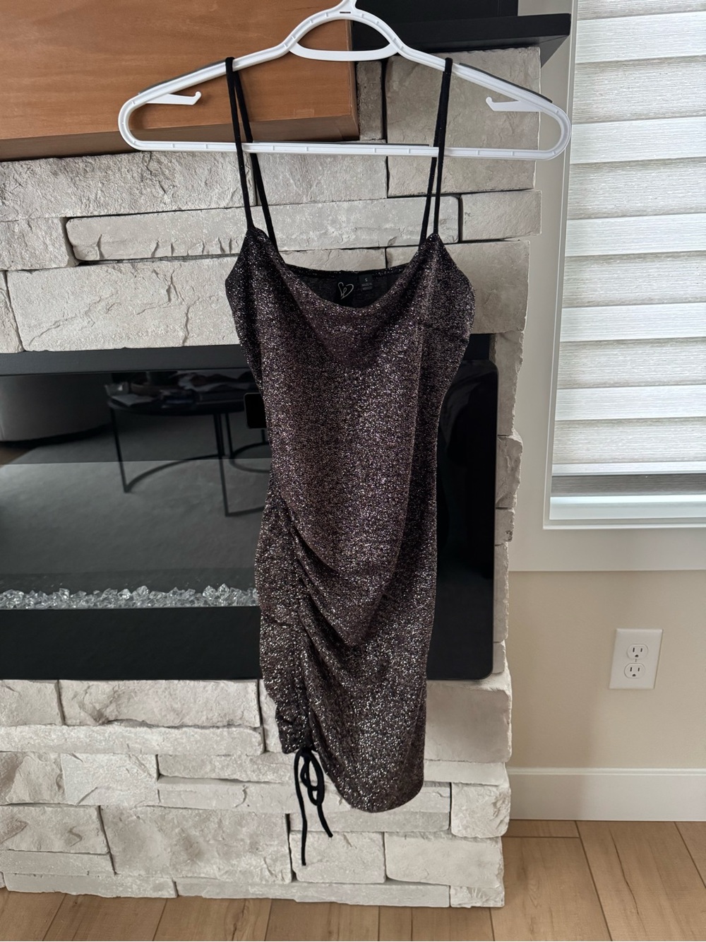 Windsor Ruched Black Silver Sparkle Dress Size S